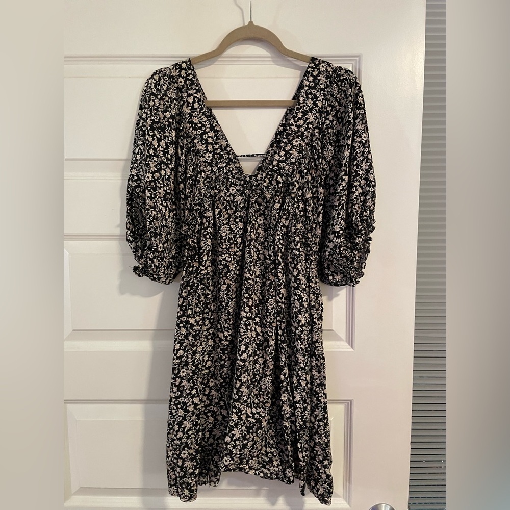 Fab’rik black and tan floral babydoll dress